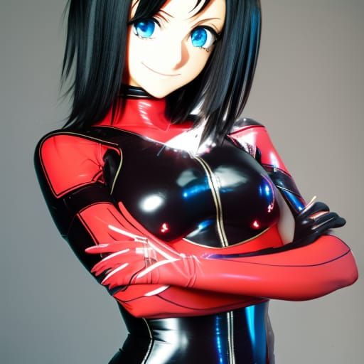 Anime Girl in Red and Black Catsuit