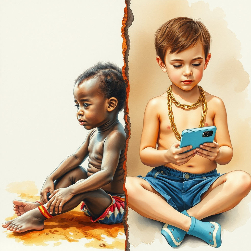 Poverty vs Wealth: Watercolour Painting in Burnt Frame