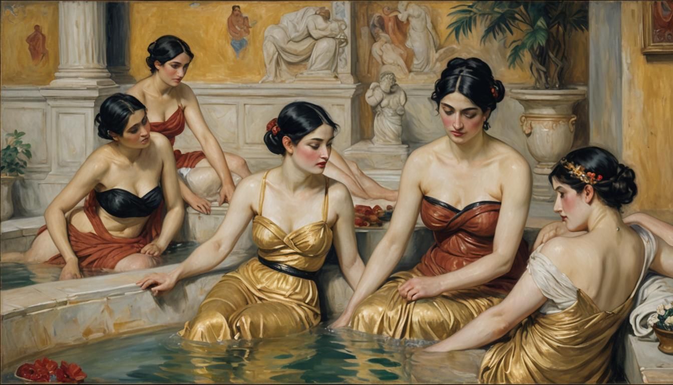 Greek Women in Roman Bath, Impressionist Painting