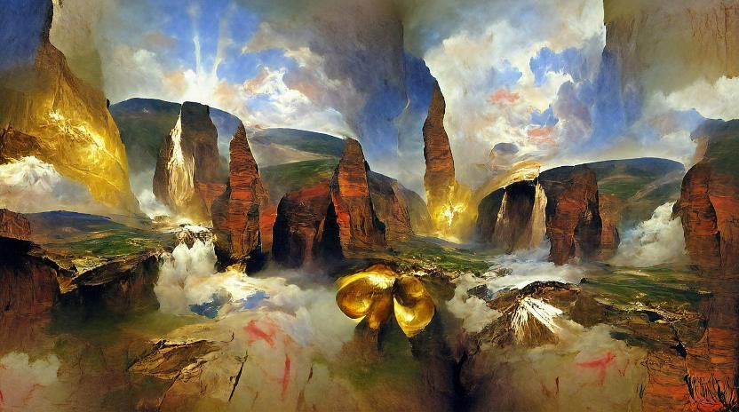 Gorge Landscape Painting in Bierstadt Cole Durand Style