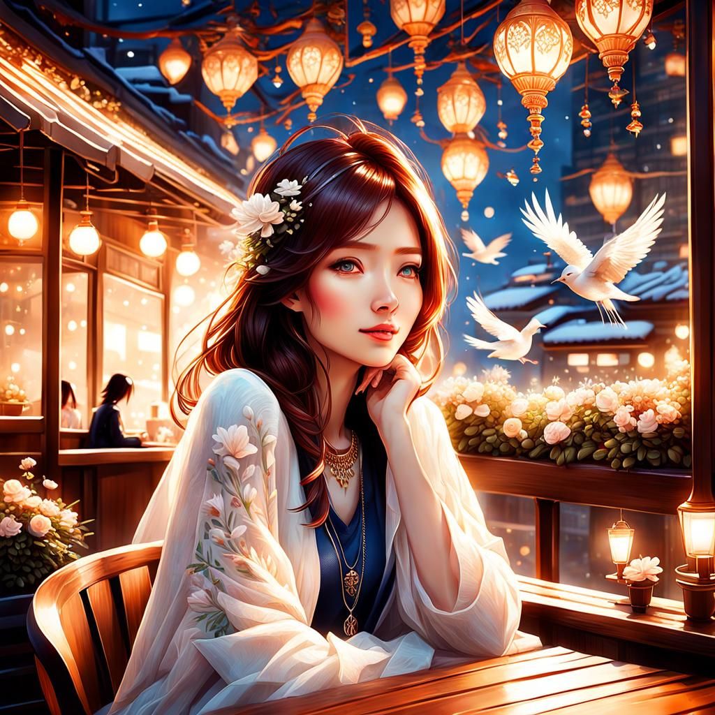 Rooftop Cafe Scene in Springtime