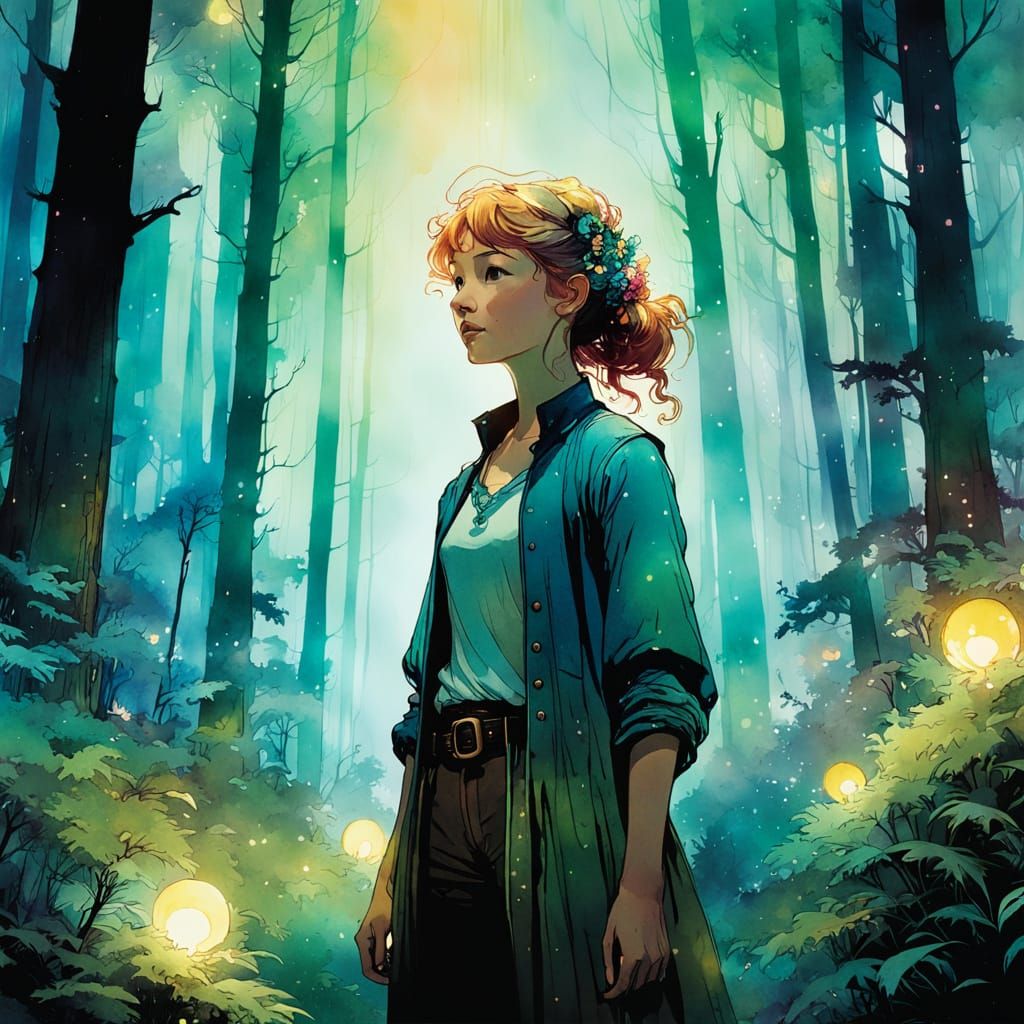 Colorful Forest Portrait in Chiaroscuro Style