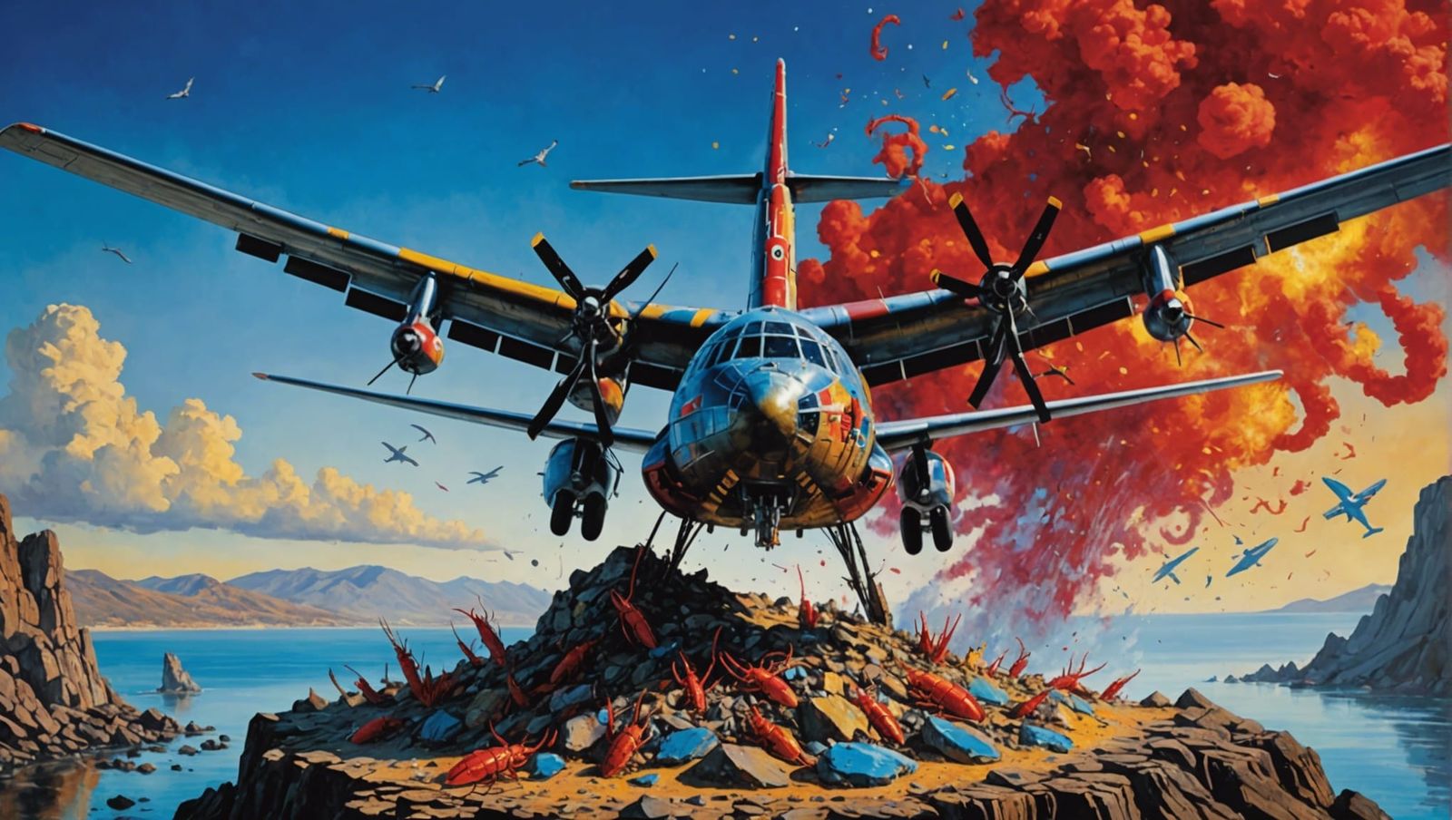 Surreal Rock Lobster Drop in Mixed Media Style