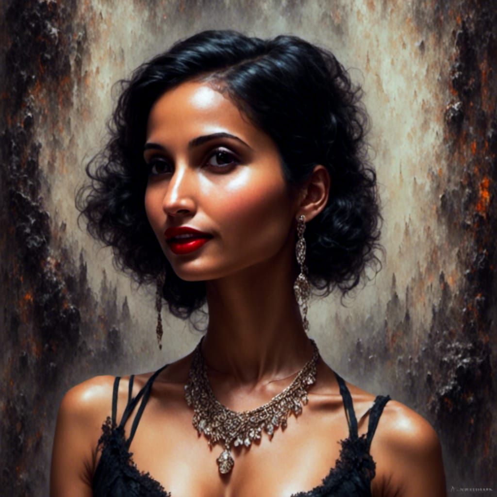 Gothic Noir: A 1950s Portrait as Oil Painting