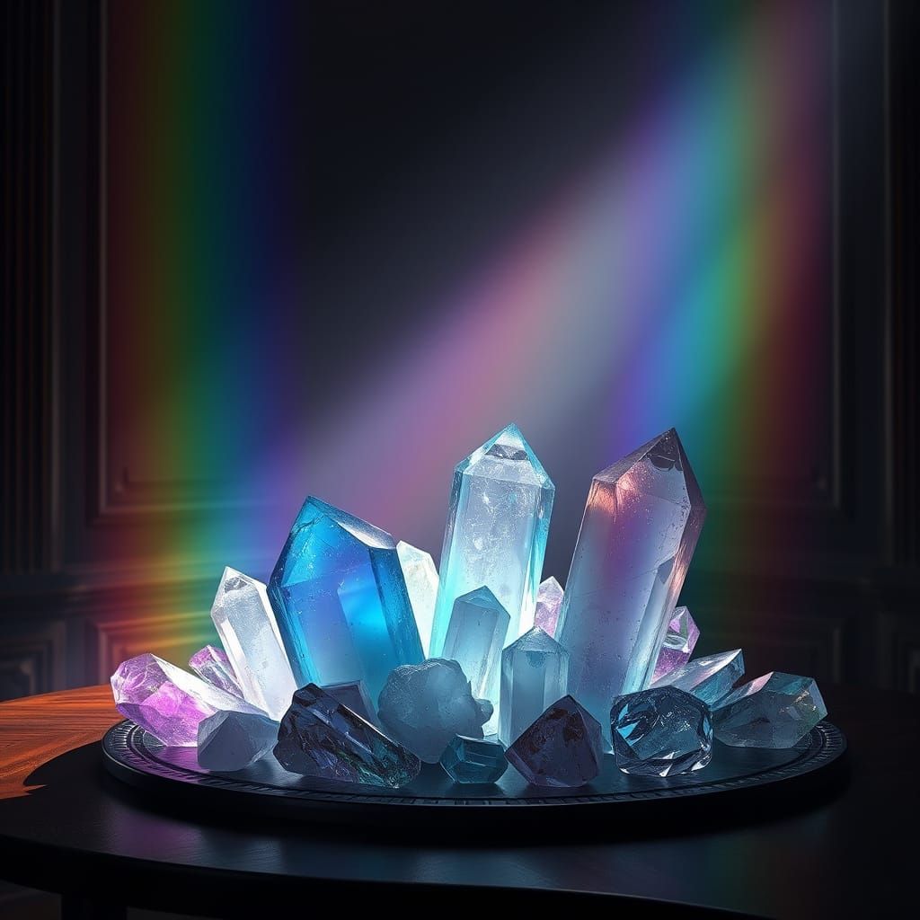 Rainbow Colors Through Crystal Prisms in Detailed Matte Pain...