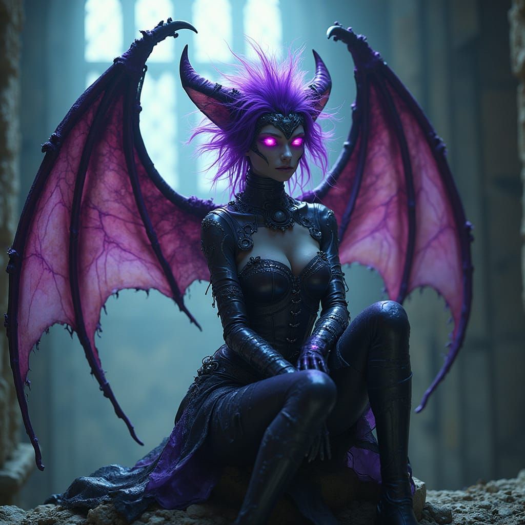 Chrome Harpy Perched Atop Gothic Cathedral