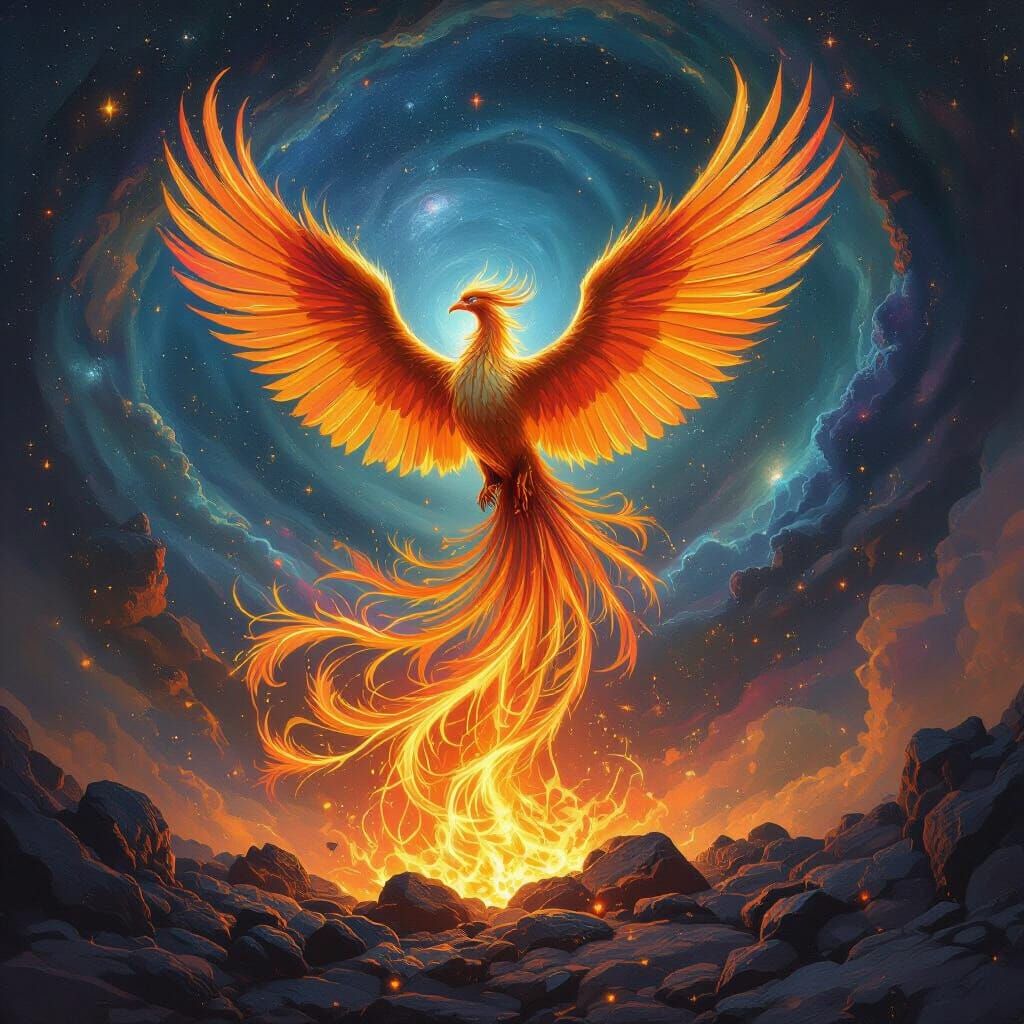 Majestic Phoenix Rises from Cosmic Embers
