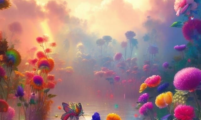 Rainbow Flowers in Ethereal Photorealistic Style