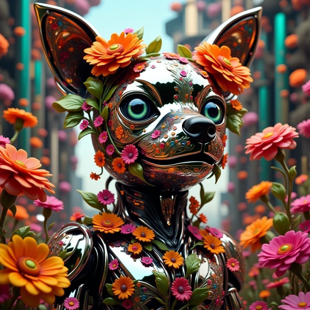 Robot Chihuahua in Flower Chrome Style