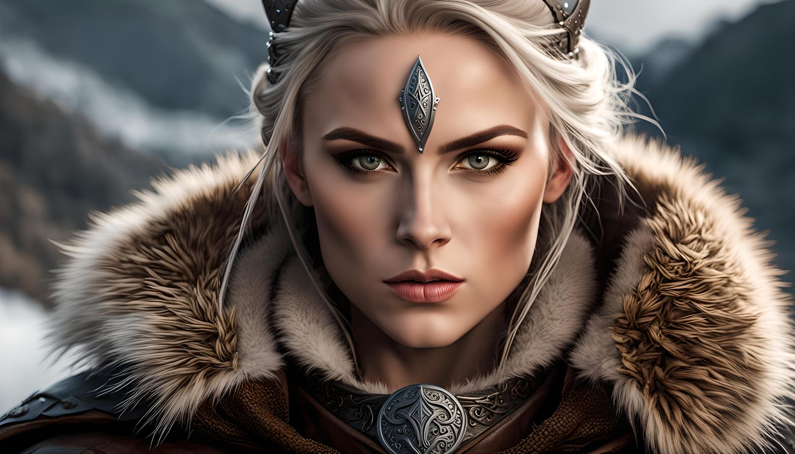 Viking Warrior in Snowy Forest Under Aurora Borealis