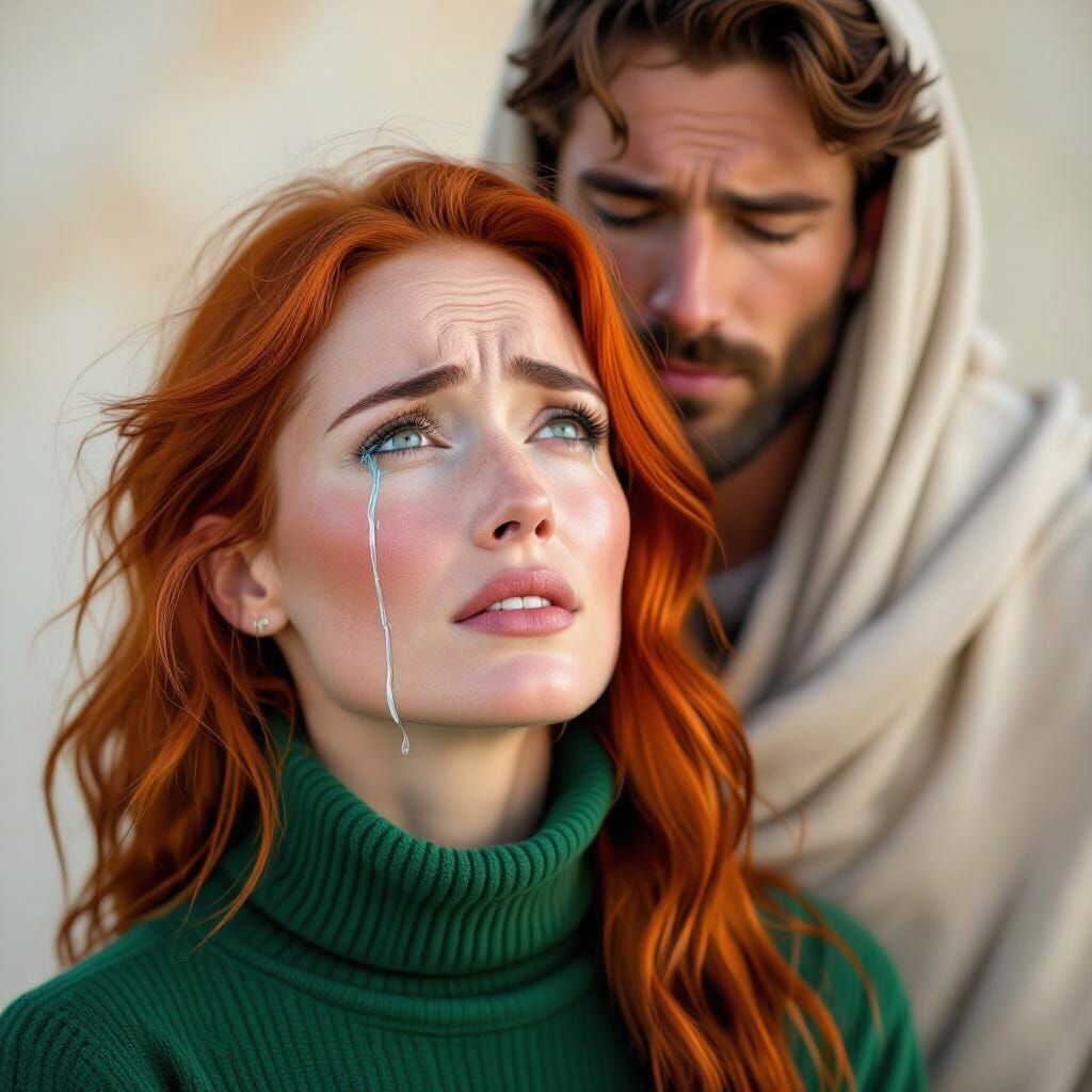 Woman Crying, Watched Over With Compassion