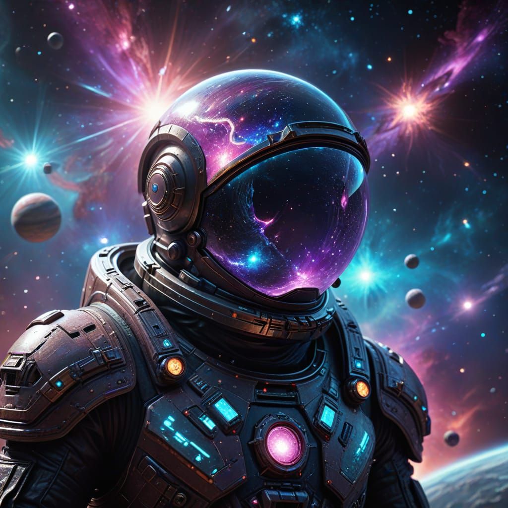 Galaxy in Astronaut Helmet: Surreal Sci-Fi Art