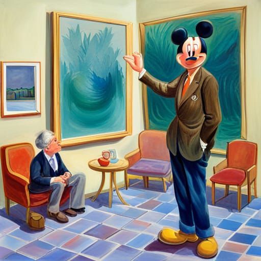 Mickey Mouse Angrily Objects in Gouache Watercolor Style