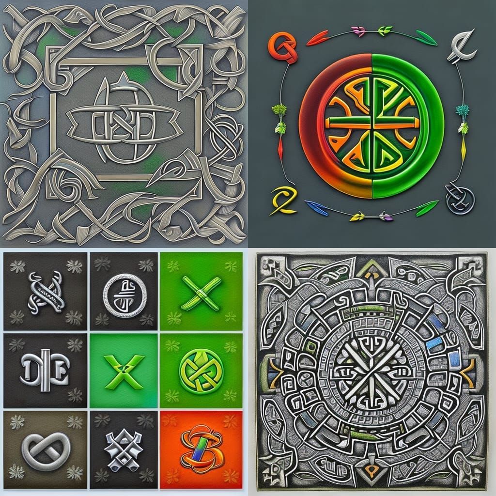 Colorful Runes and Celtic Symbols in Charcoal Style