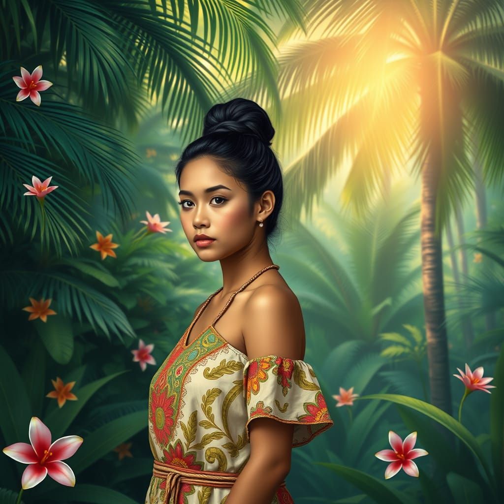Serene Polynesian Goddess in a Tropical Paradise