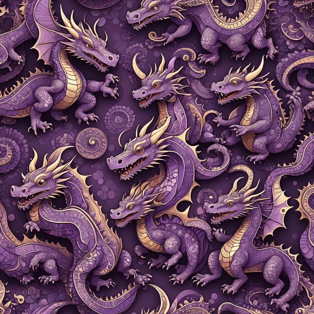 Purple Dragons Disco Dance in Fractal Art Style