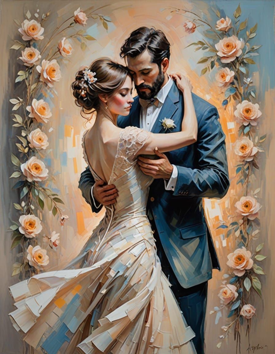 Dreamy Impasto Wedding Scene in Pastel Hues