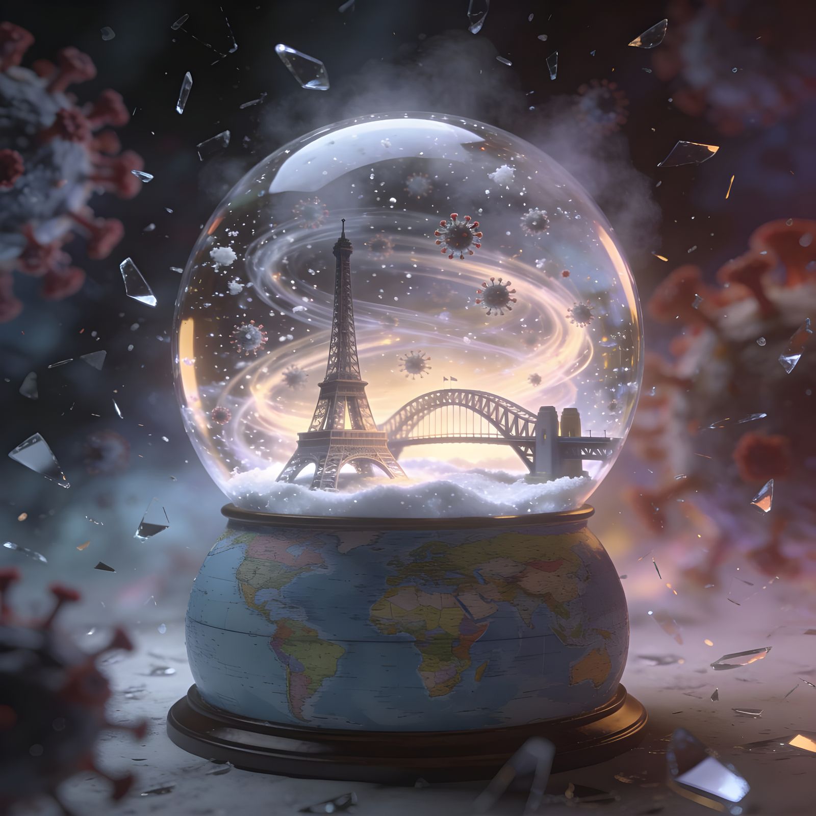 Surreal Snow Globe With Viral Icons And Landmarks