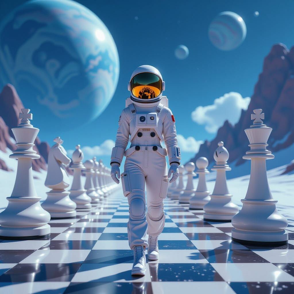 Chessboard Planet Dreamscape in Futuristic Style