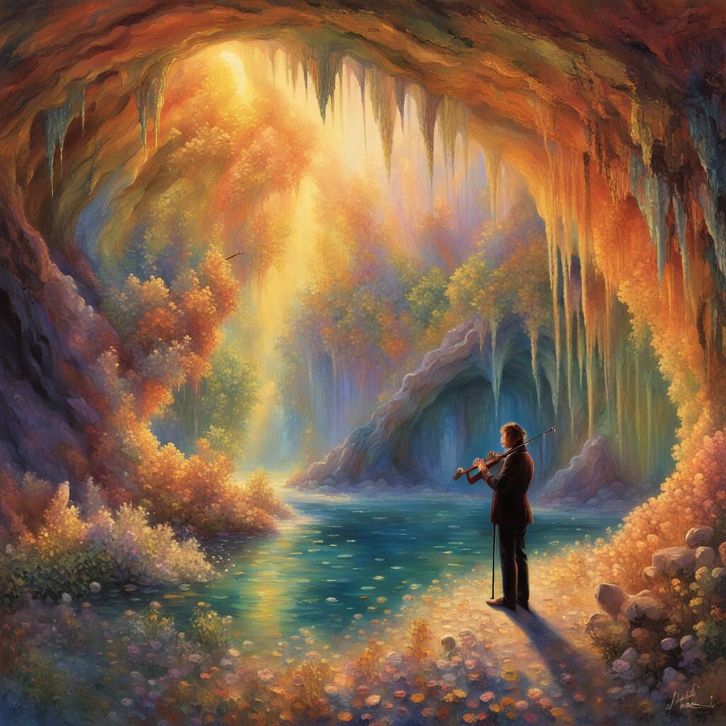 Ethereal Clarinettist in a Crystalline Cave