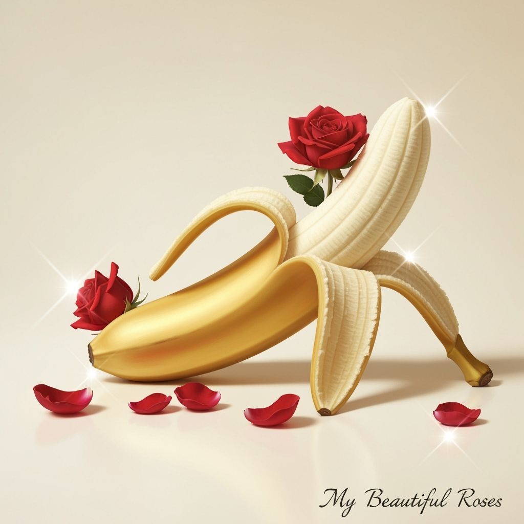 Banana Decorated with Red Roses: Hyperrealistic Still Life