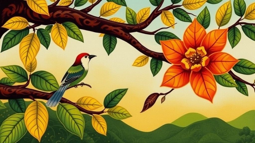 Folk Art Bird with Decorative Flower