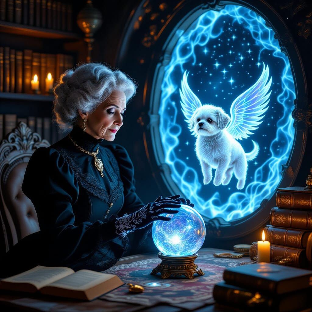 Victorian Medium Consults Spirit Dog Portal in Charcoal Styl...