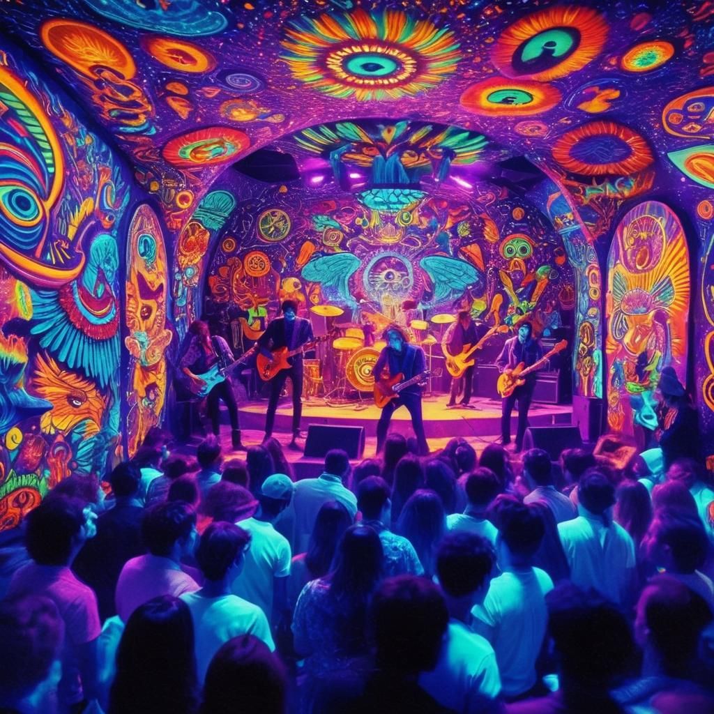 Psychedelic Rock Band Performance in Dreamlike 1960s Photo