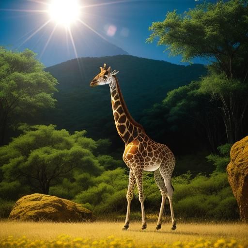 Friendly Giraffe in Sunny Savannah: Wildlife Photography