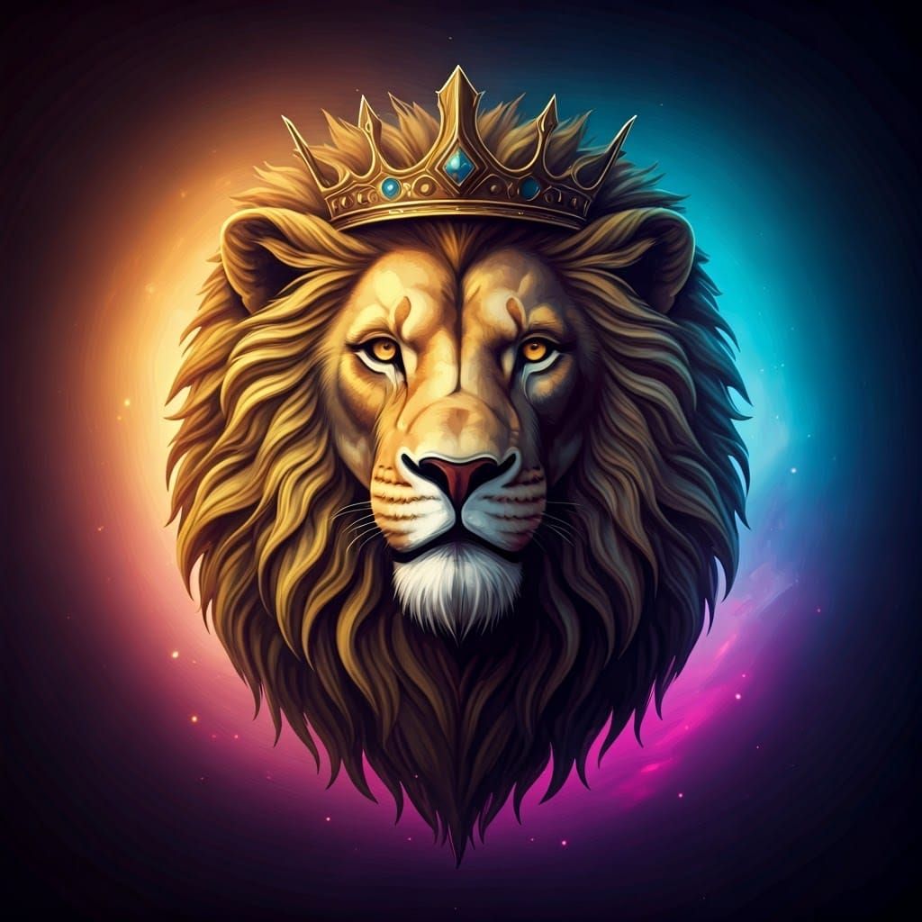 Majestic Golden Lion Crown Logo in Dreamlike Style