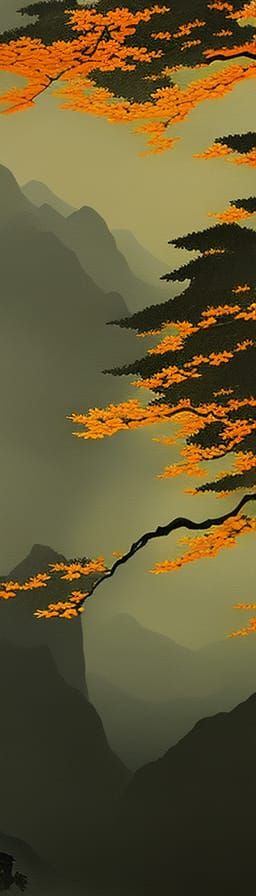 Cascading Plateaus: Japanese Maples in Impressionistic Ink