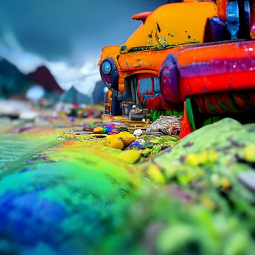Fantastical Rainbow Junkyard: Detailed Matte Painting