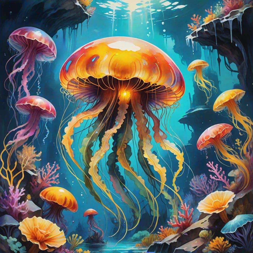Bioluminescent Jellyfish Mermaid in Digital Surrealism Style