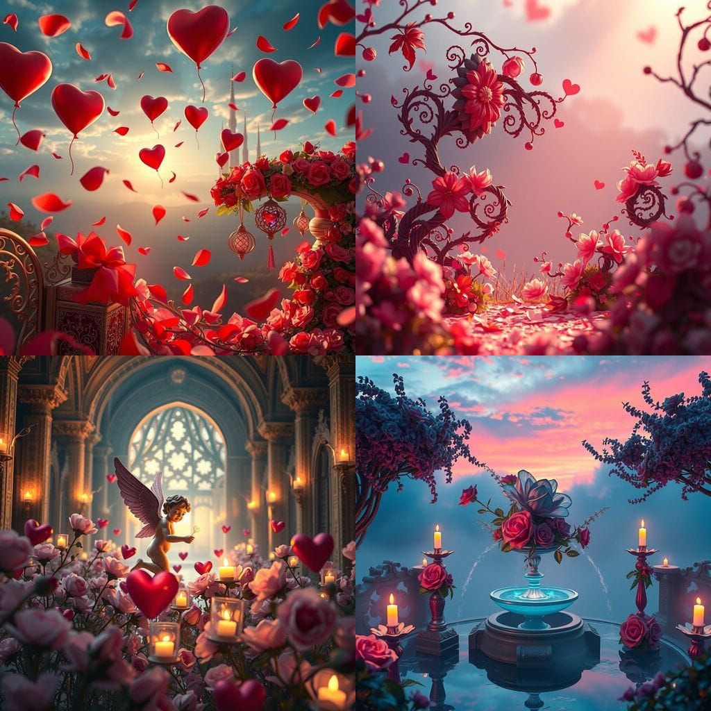 Surreal Valentine's Day Fantasy Scene in Deep, Intricate Det...