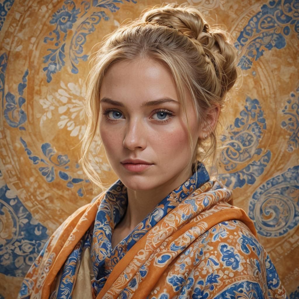 Traditional Ukrainian Woman Portrait in Batik Style
