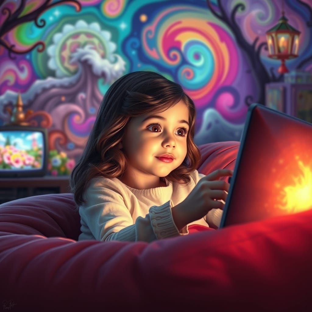 Whimsical Girl in Candyland Wonderland with Vibrant Colors a...