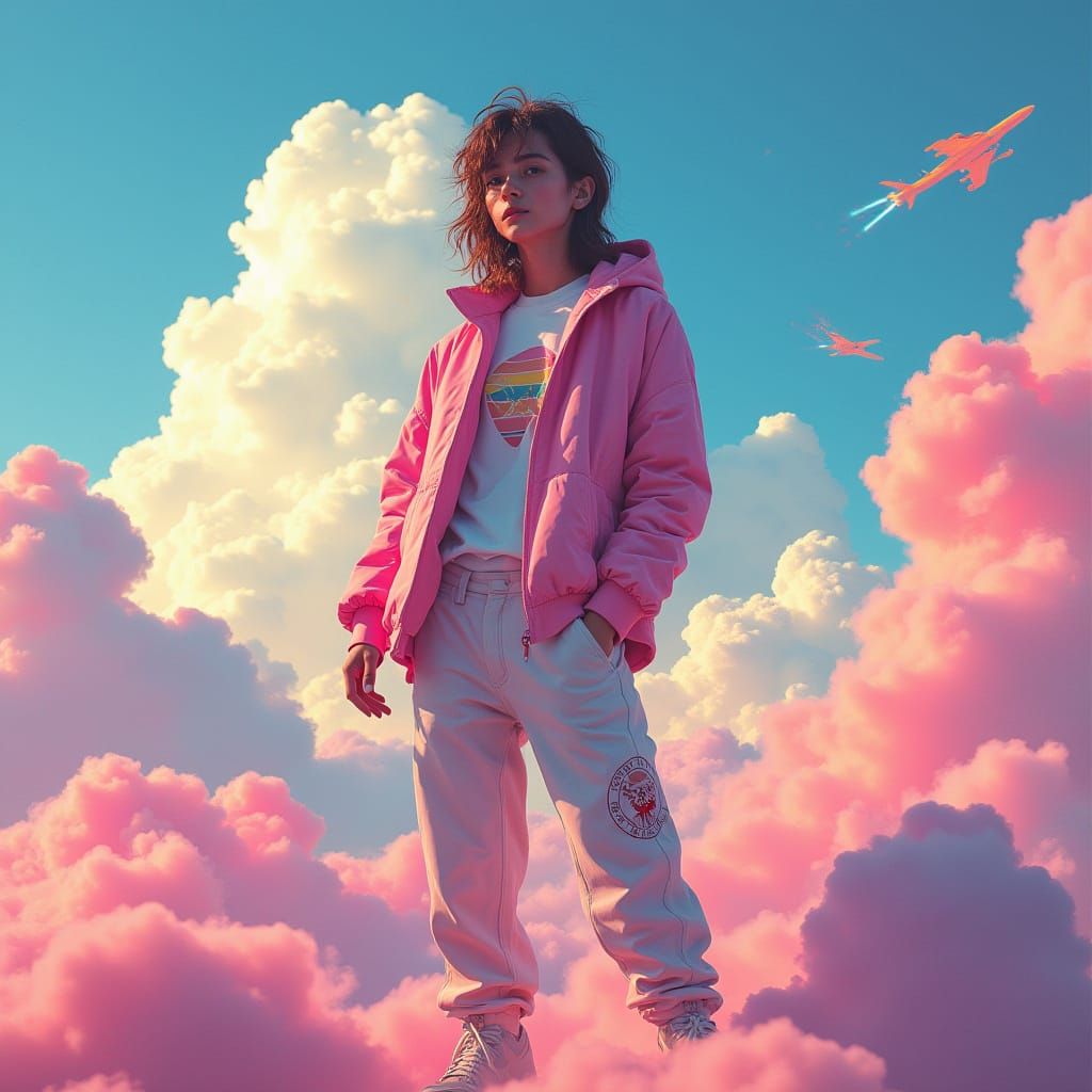 Streetwear God in Heavenly Clouds: Digital Art
