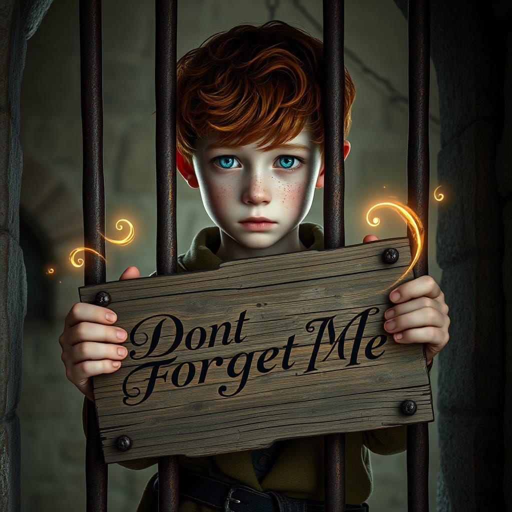 Solemn Boy Behind Bars in Dreamlike Fantasy Art
