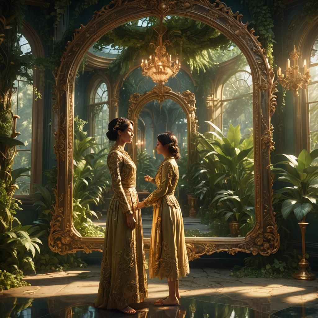 Love and Reflection: Fantasy Art Nouveau Portrait