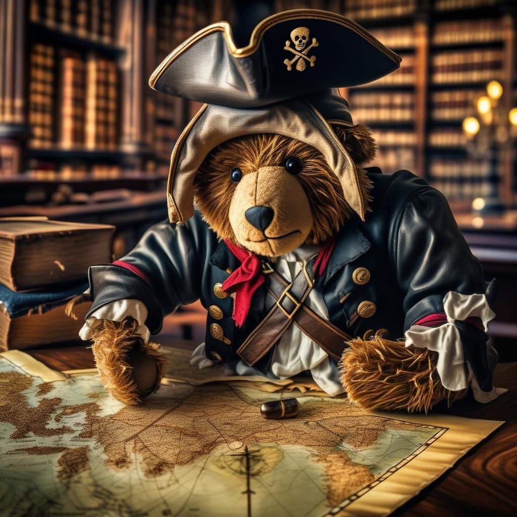 Hyperrealistic Teddy Bear Pirate Captain's Treasure Map