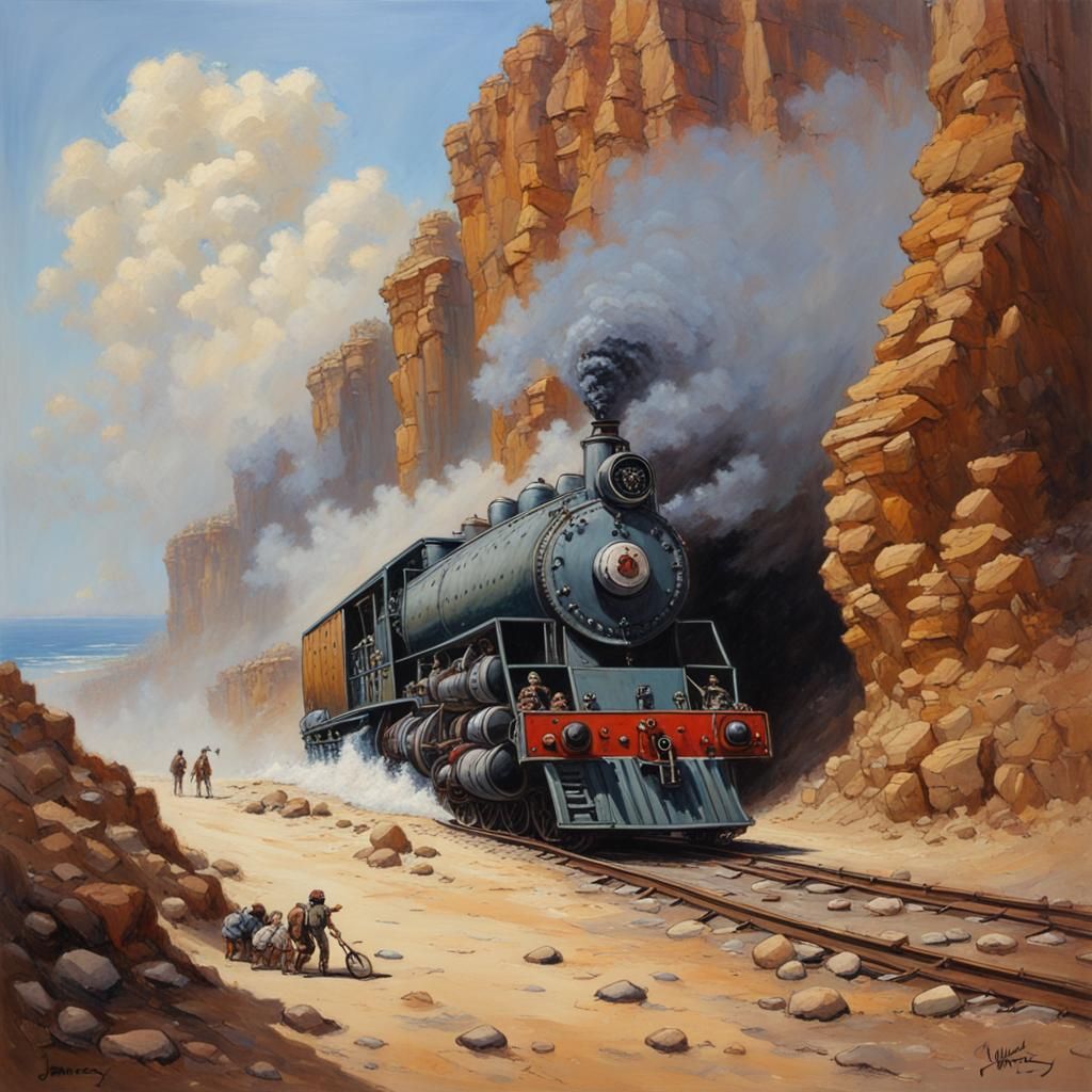 Nostalgic Steam Train Painting in Gurney Style