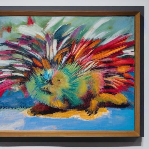 Symbolic Hedgehog Wields Vibrant Shield in Expressionist Mas...