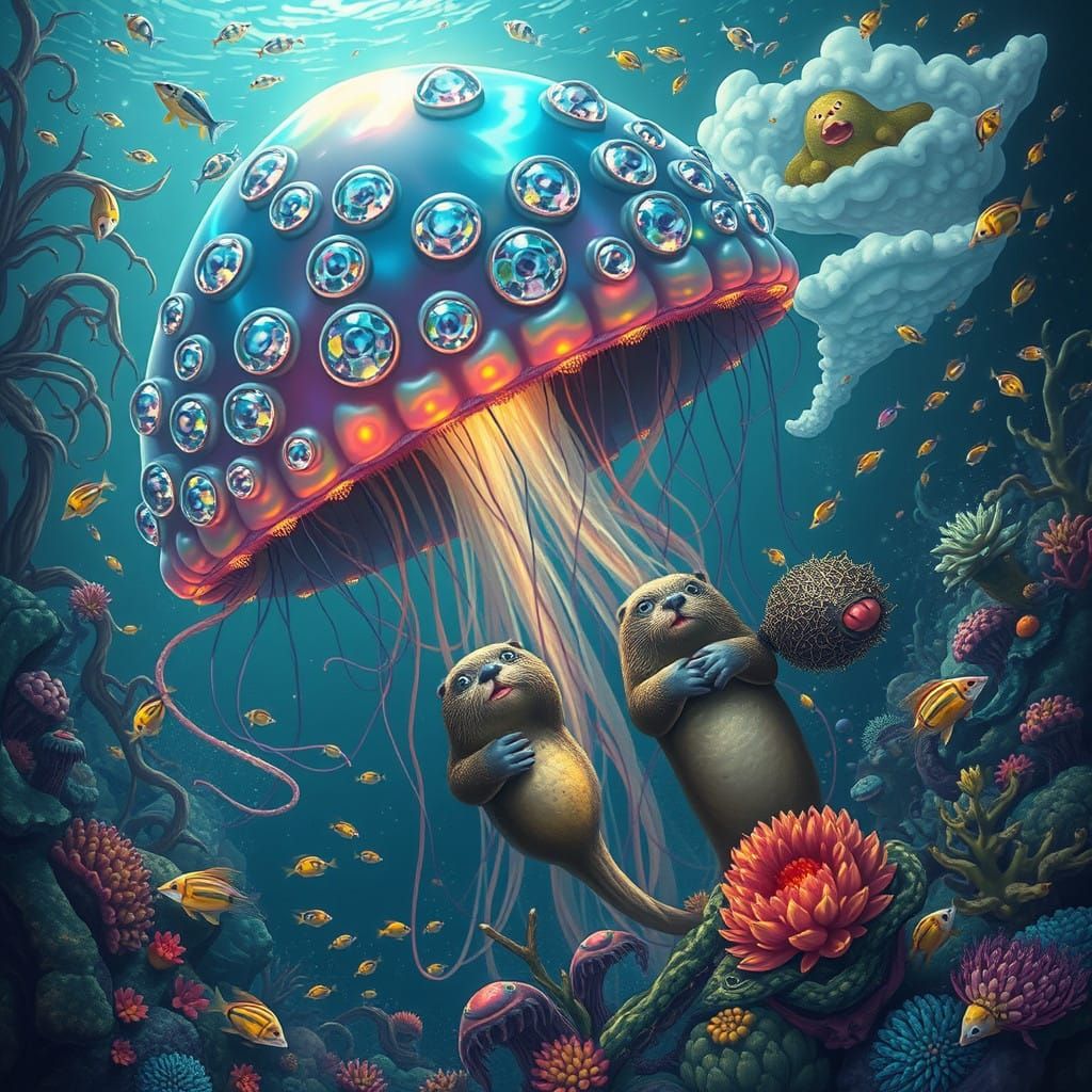 Hyperrealistic Bioluminescent Jellyfish Drifts in Deep-Sea T...