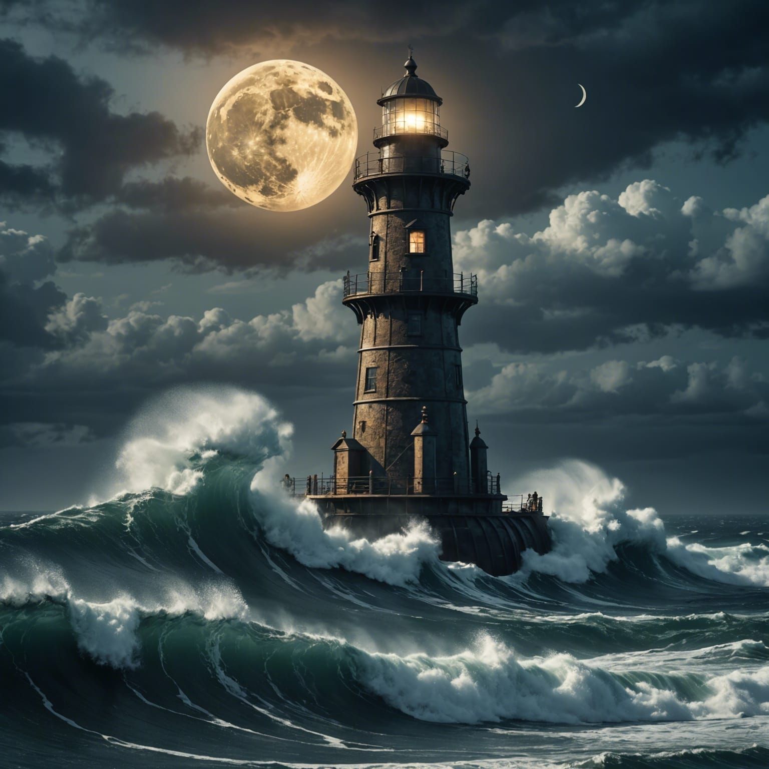 Steampunk Lighthouse Amidst Giant Waves in Photorealistic St...