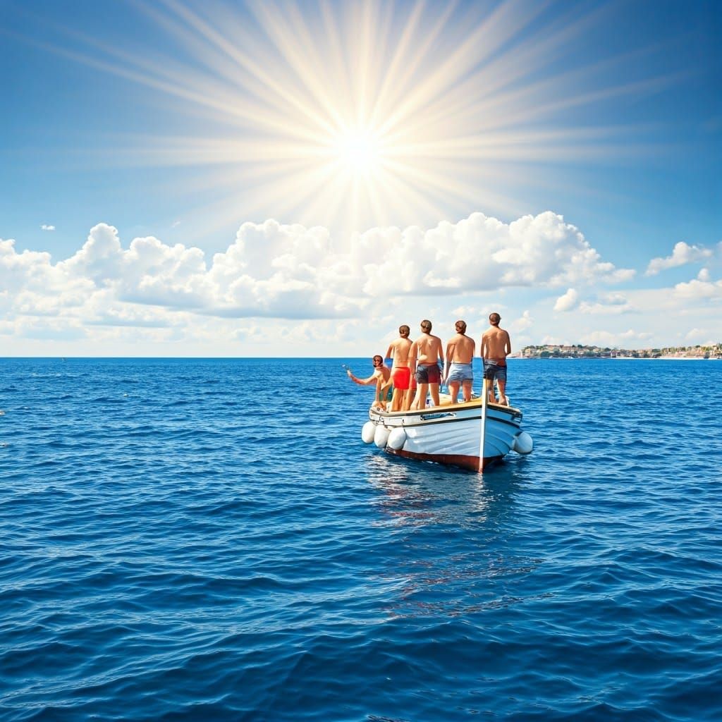 Amalfi Coast Regatta with Shirtless Men in Sunshine