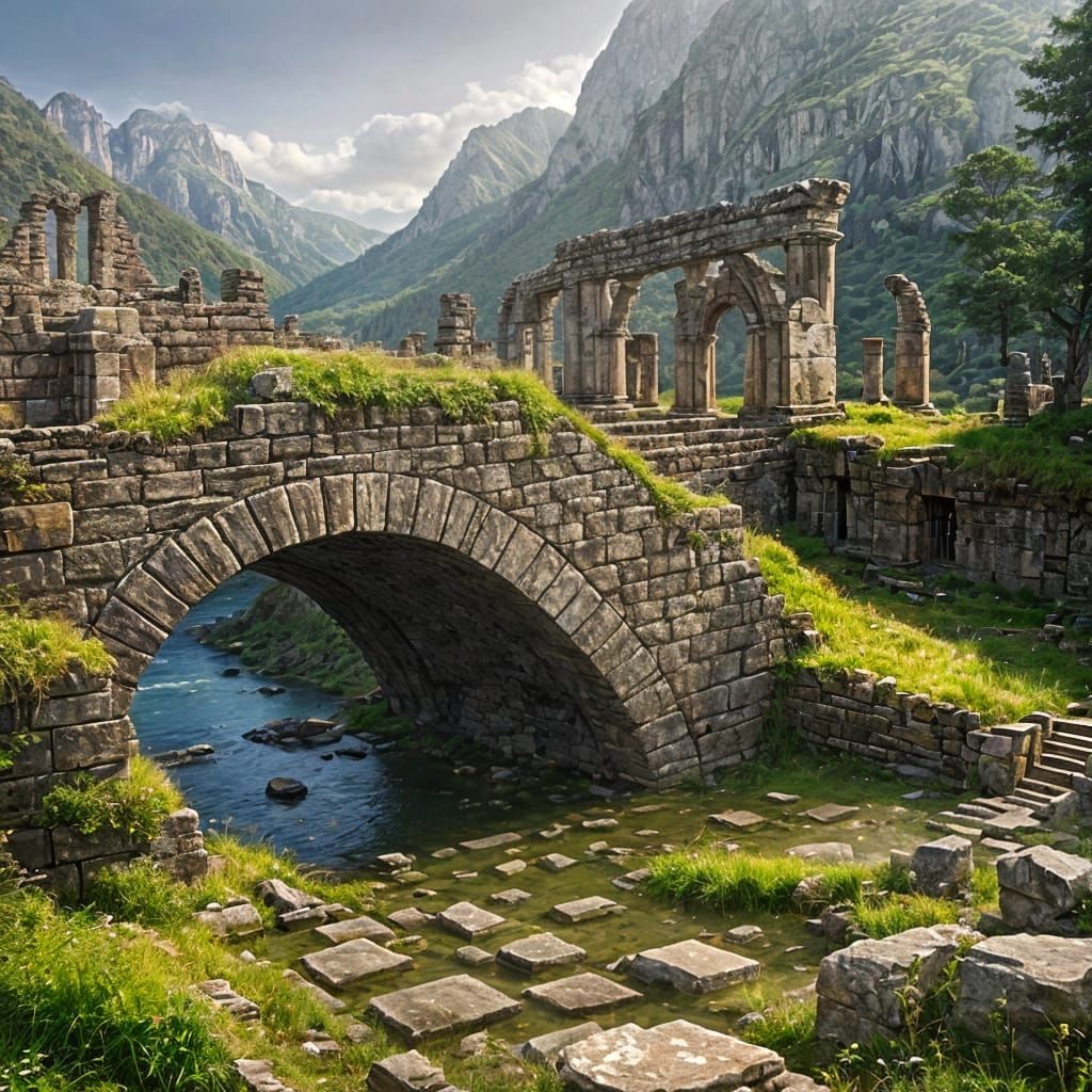 Trolls Constructing a Stone Bridge