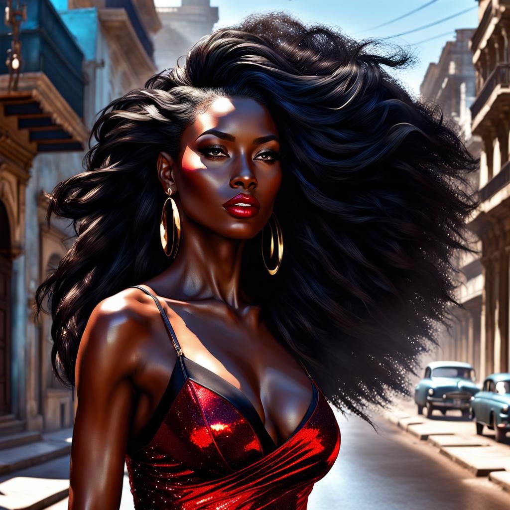 Beautiful Cuban Woman Portrait in Splash Art Style