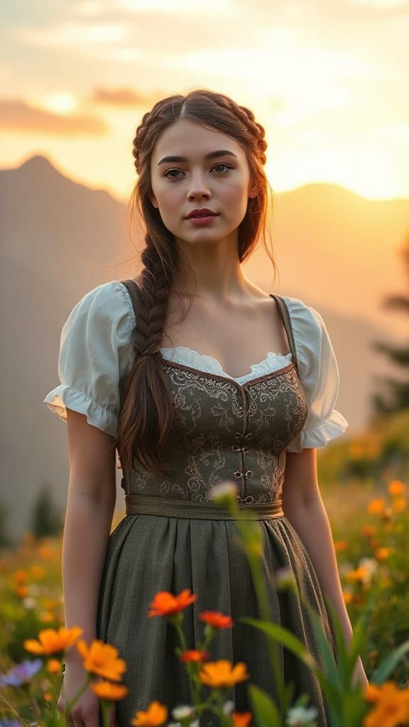 Young Woman in Alpine Meadow with Impressionistic Elements i...