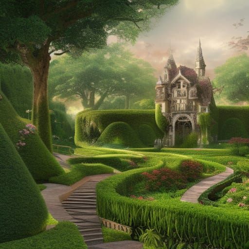 Lush Hedge Maze Surrounds Garden City Home