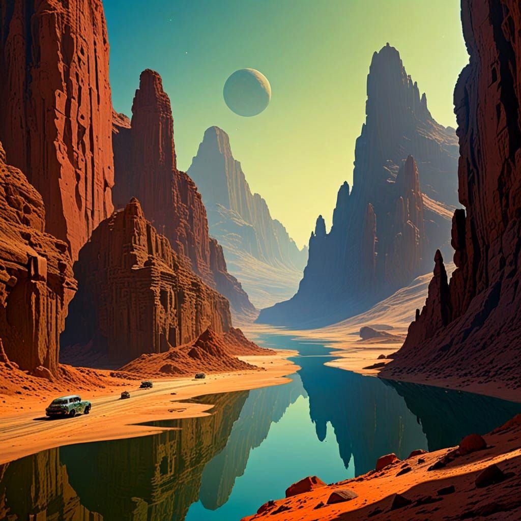 Ethereal Martian Metropolis on a Dazzling Cliffside